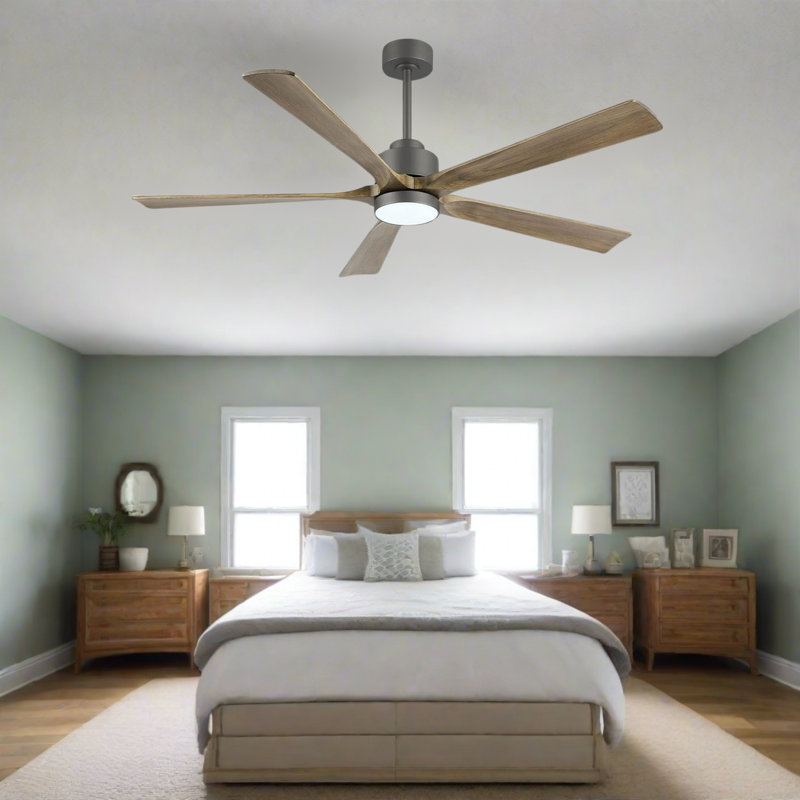 Leresa 60'' Ceiling Fan with LED Lights, Gray with Medium Wood Blades