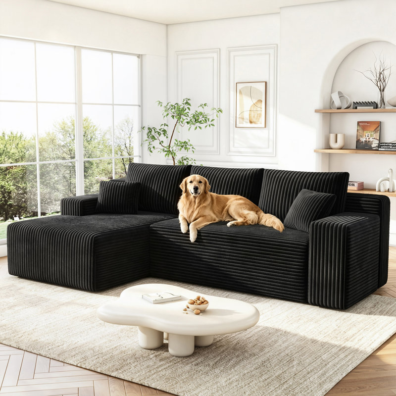 Canapé modulaire Boneless de 96 po Cloud, Left Hand Facing, black