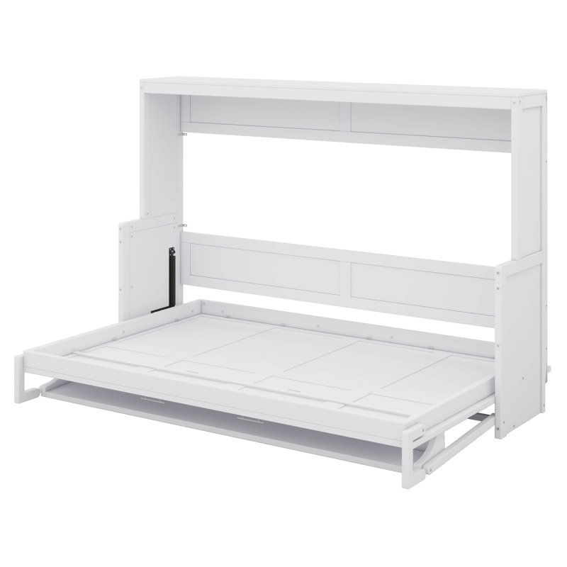 Mihoko Murphy Bed Cabinet with Display Shelf, White, Queen