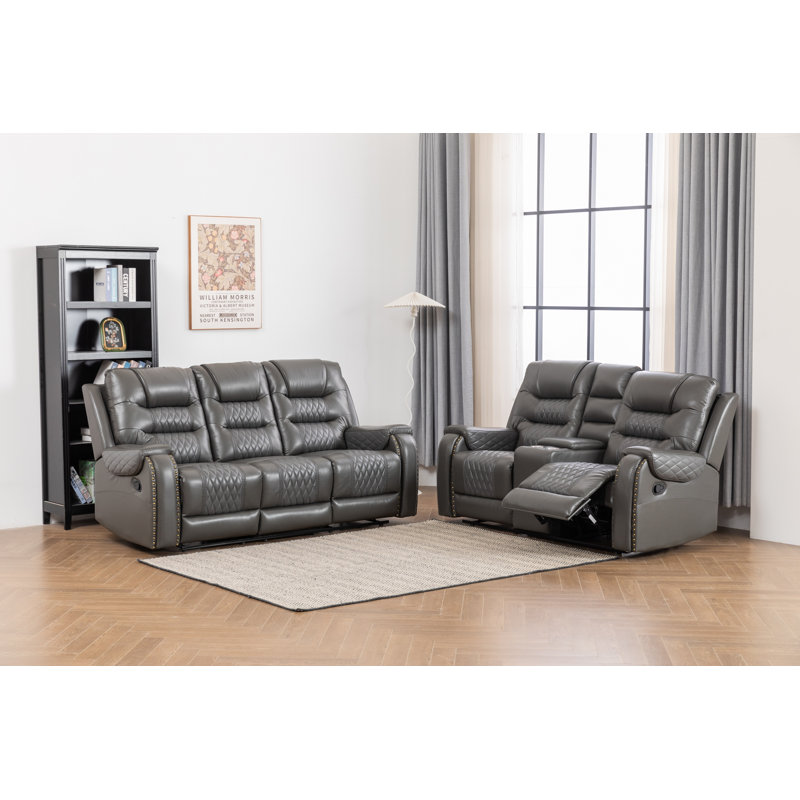 Ilyia Two Tone Vegan Leather 2-PC Livingroom Reclining Set, Gray Faux Leather