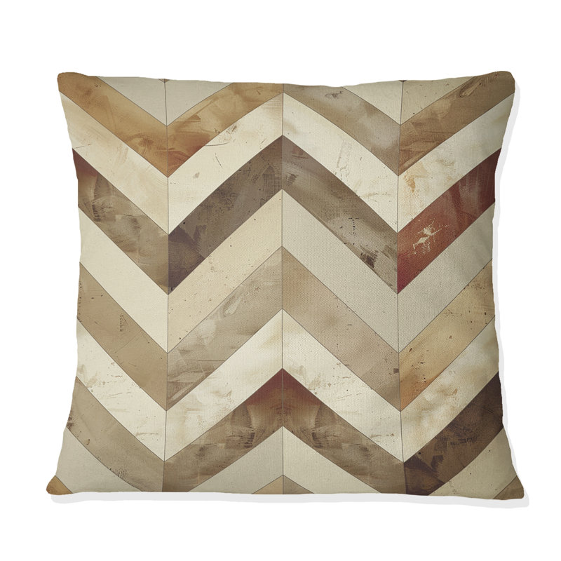 Imprimé à chevrons brun - Coussin décoratif moderne, H 16 po x l 16 po