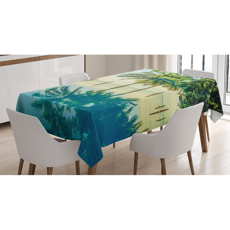Ambesonne Landscape Tablecloth, Pool With Trees On The Surface No Filter Region Hot Spot Climate On Earth Theme, Rectangular Table Cover For Dining Room Kitchen Decor, 52" X 70", Green Blue