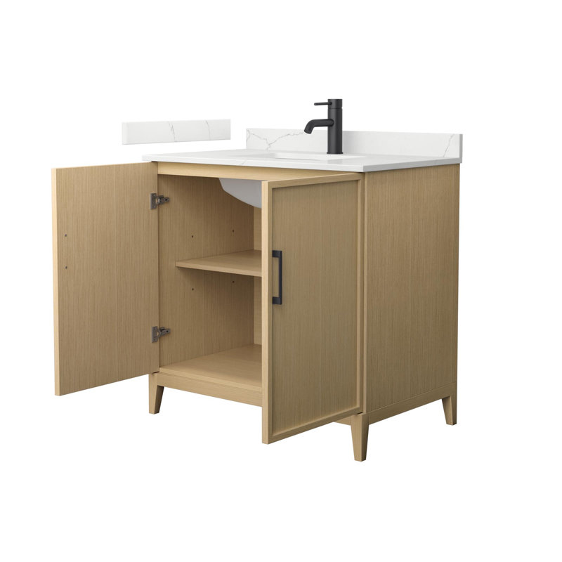 Ensemble de meuble-lavabo simple 36 po avec plateau en quartz Elan, Simple, Noir mat