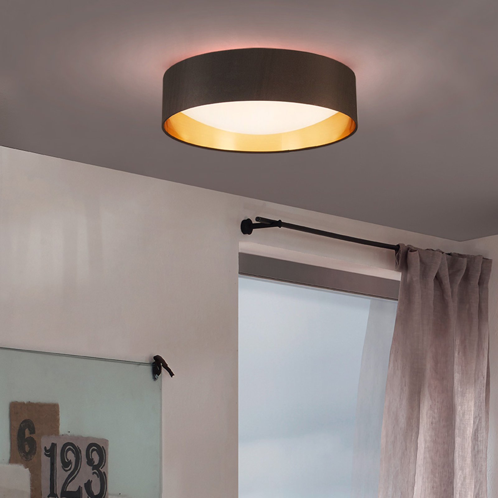 Murphie Single Light Polyester LED Flush Mount, Black/Gold, 4.53" H x 15.94" W x 15.94" D