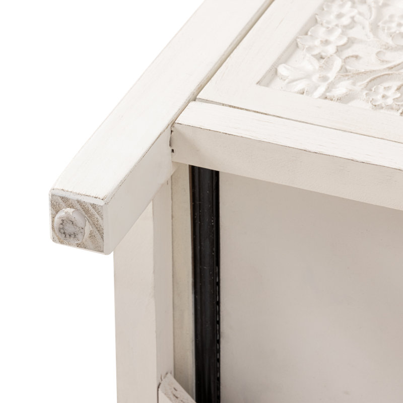 Levera Farmhouse Fully-Assembled 2-Drawer Nightstand, Distressed White-Washed End Table