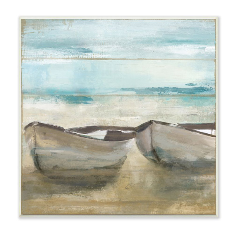 «Lake Boat Beach Landscape Blue Brown», reproduction d'art, Plaque murale, H 12 po x l 12 po x P 0,5 po