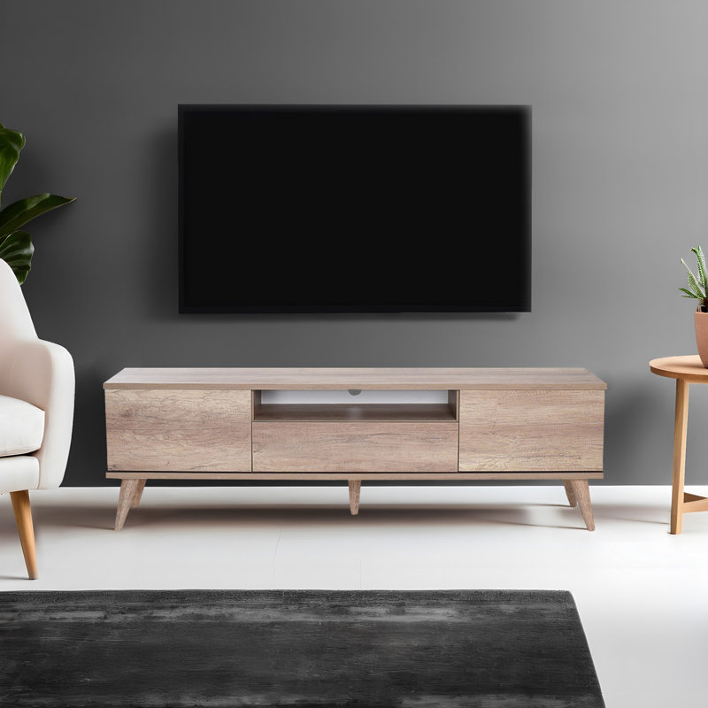 Meuble télé moderne avec de nombreuses tablettes, couleur noyer clair, 70,9 x 21,7 x 15,7 pouces | Panneau de particules enduit | Conception murale, parfaite pour les salons et les espaces de divertissement de style scandinave