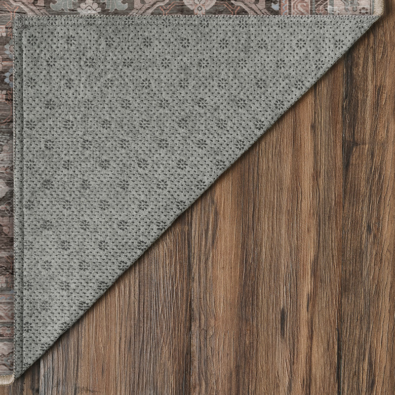 Verdelle Taupe Brown Machine Washable Non-Slip Stain-Resistant Traditional Floral Medallion Bedroom Kitchen Entryway Area Rug - 3'x5'
