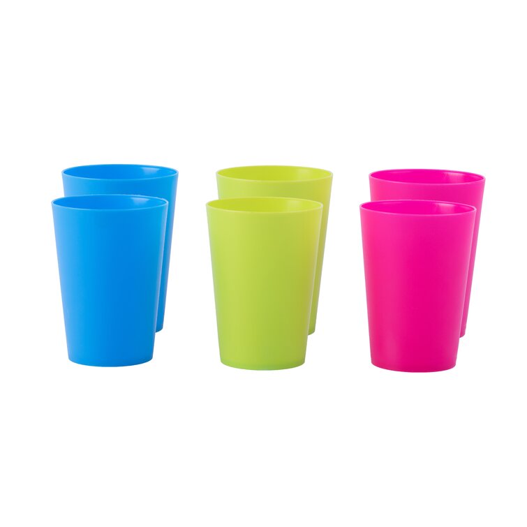 Basicwise Plastic Reusable Cups 7 oz Set of 6 (2 Red, 2 Green, 2 Blue)