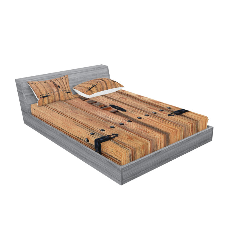 Drap-housse et coussin décoratif en bois Ambesonne, brun pâle, Ensemble de draps pour très grand lit californien