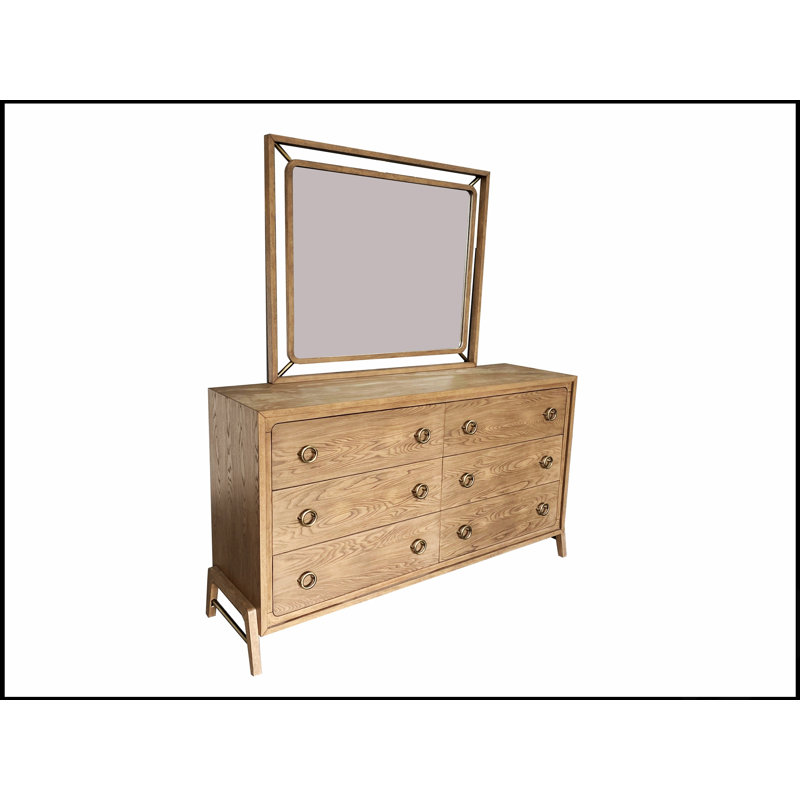 Miroir de commode contemporain au fini latté avec des accents métalliques élégants pour les chambres à coucher et les vestiaires modernes