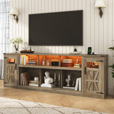 95" Farmhouse Tv Stand For Tvs Up To 100 Inch With Power Outlets, Large Media Console With Led Lights For Living Room by August Grove