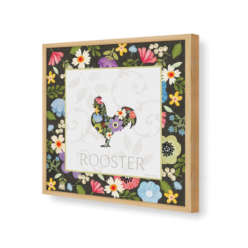 Reproduction de l'œuvre « Spring Farm Rooster » d'Annie LaPoint, L 20 po x H 20 po, Érable, Impression encadrée