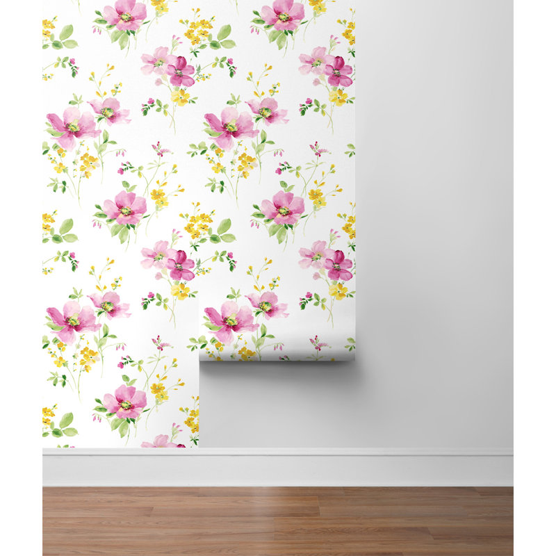Rouleau de papier peint autocollant L 18 pi x l 20,5 po Windflower, Cerise rose / souci