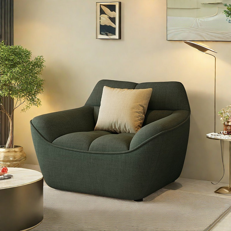 Canapé de salon moderne et simple de style crème, Tissu vert foncé