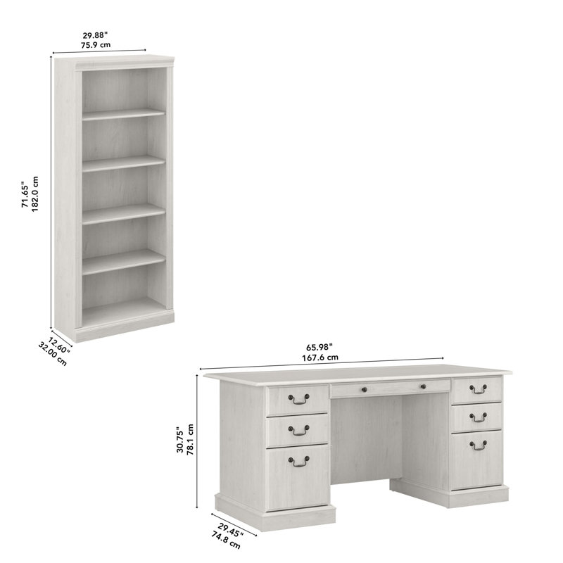Raker 3 Piece Executive Desk Office Set, Linen White Oak