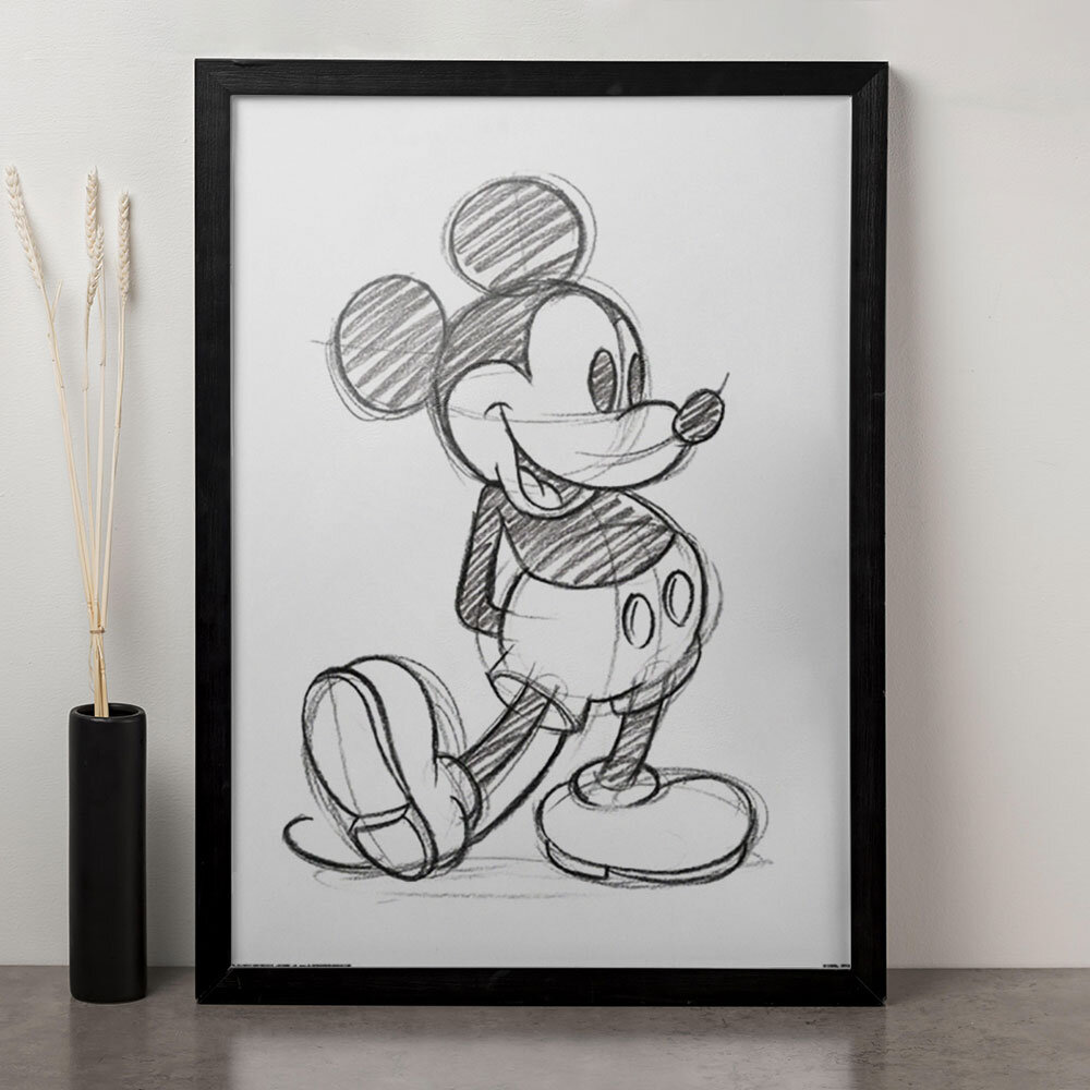 Draw walking Mickey in 18 steps - Sketchok easy drawing guides