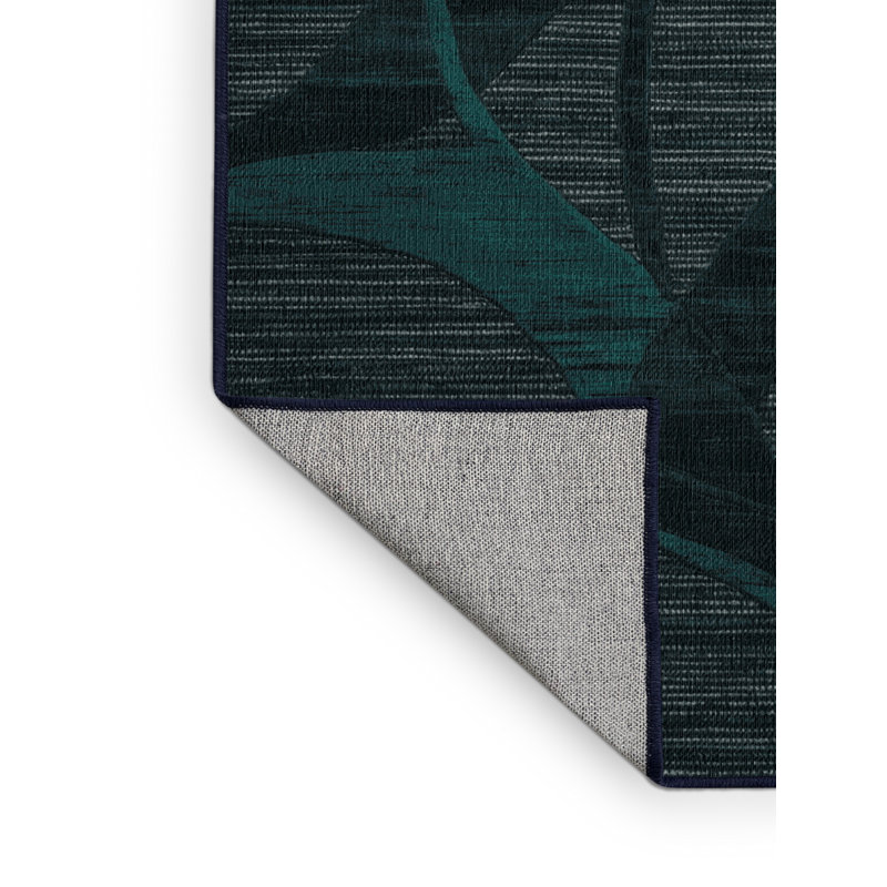 Tapis bleu abstrait lavable à la machine, Rond 8 pi