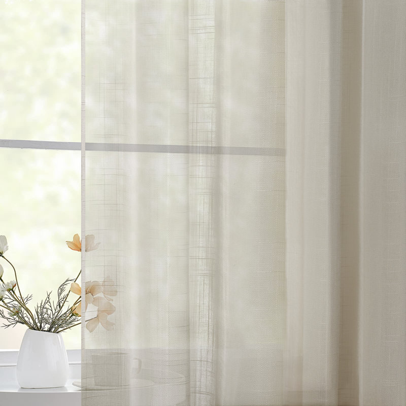 TWOPAGES Sheer Curtains Faux Linen Pinch Pleat Curtains, Set of 2, Light Brown, 52" W x 102" L