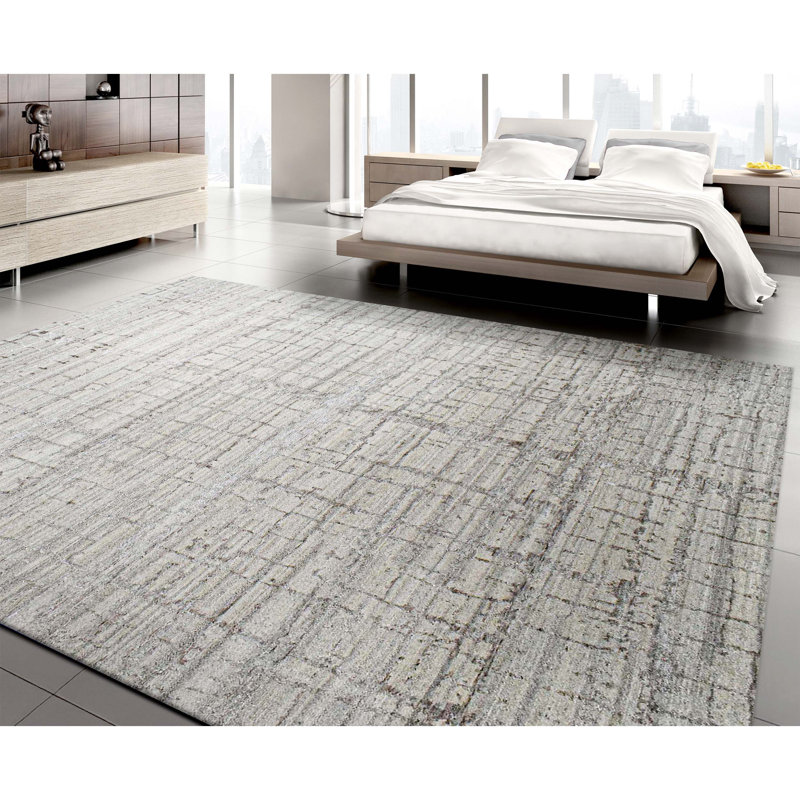 Tapis gris / argent noué à la main de haute qualité, Rectangulaire 8 pi x 10 pi