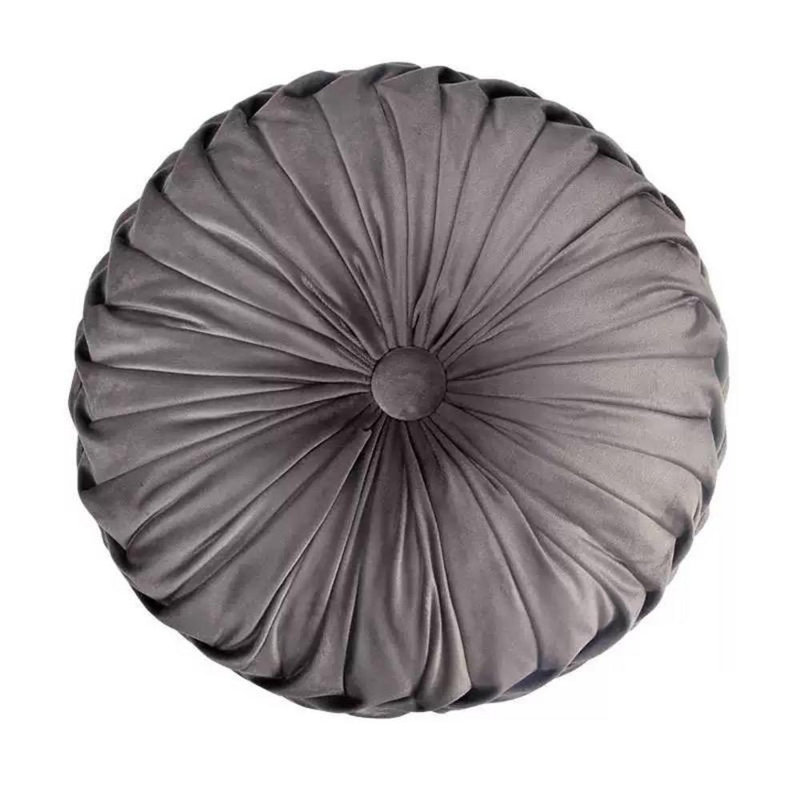 Housse de coussin ronde en velours, H 4 po x l 14 po, Gris argenté