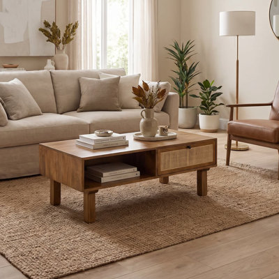 Table basse Elegant Beige 42 x 20 x 16 po avec deux compartiments de rangement