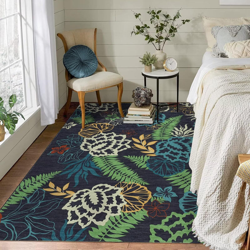 Tapis lavable à motif floral moderne, Rectangle 8 pi x 10 pi