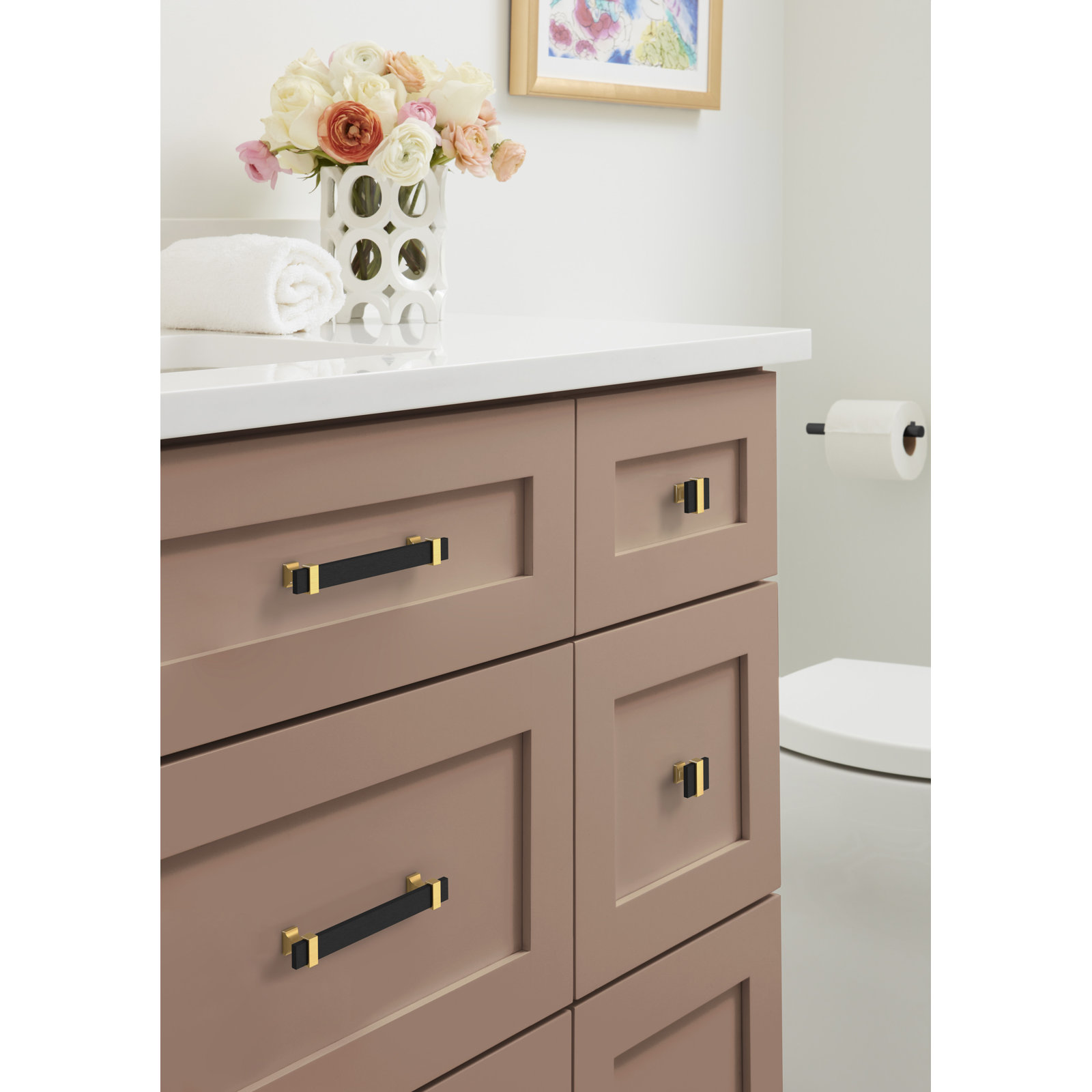 Overton Square Cabinet Knob, Brushed Matte Black/Champagne Bronze