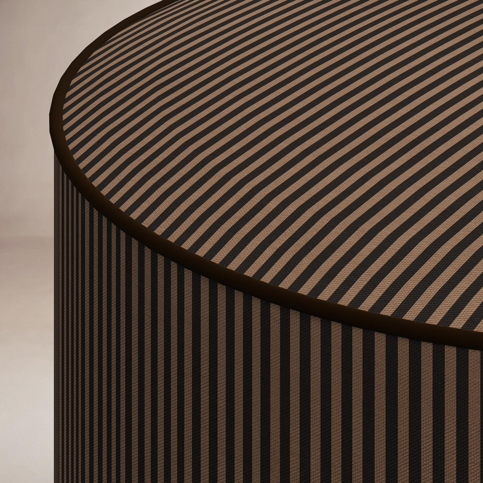 19 " Cotton Ottoman, Prep Stripe Mocha Black Black Welt