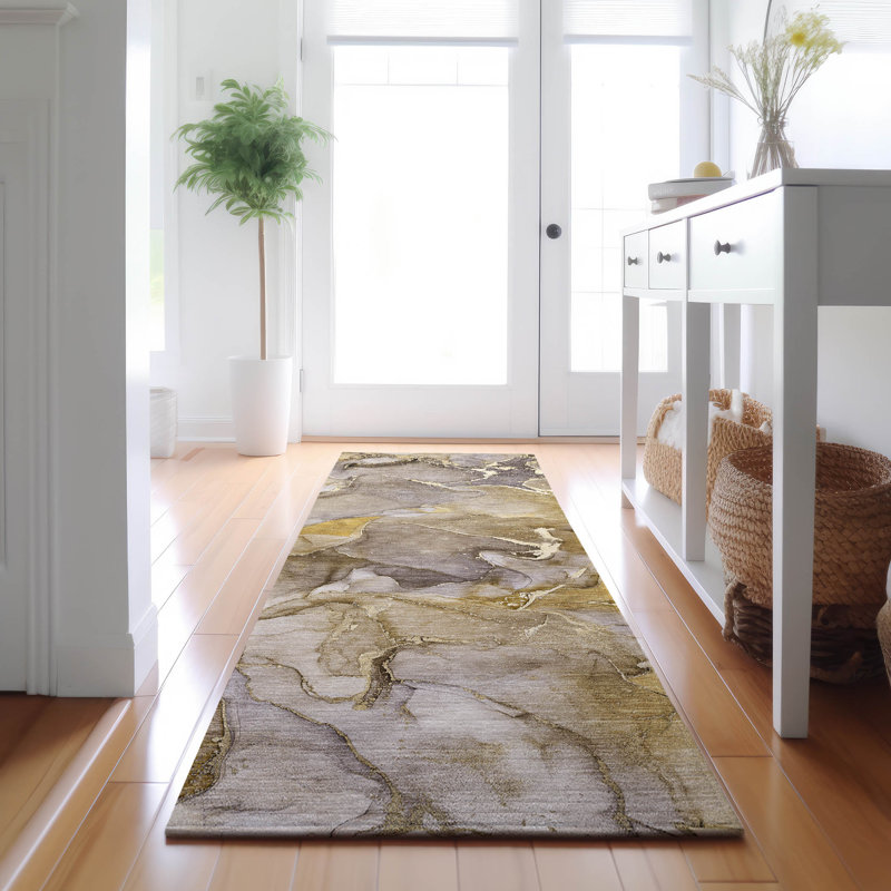 Tapis taupe Cerrito AMF500 de qualité supérieure lavable à la machine, Tapis de couloir 2 pi 3 po x 7 pi 6 po