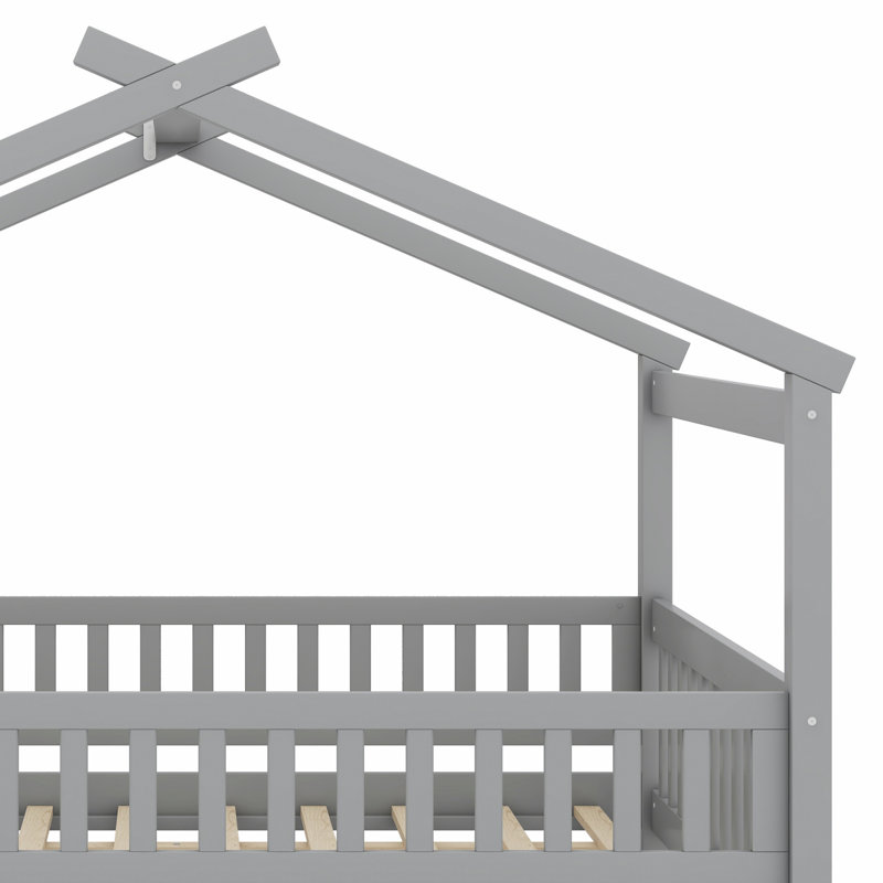 Lit en bois avec couchette, gris