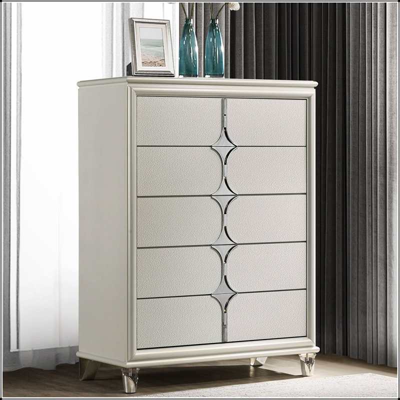 Commode blanche à 5 tiroirs Gwendolyn Pearl