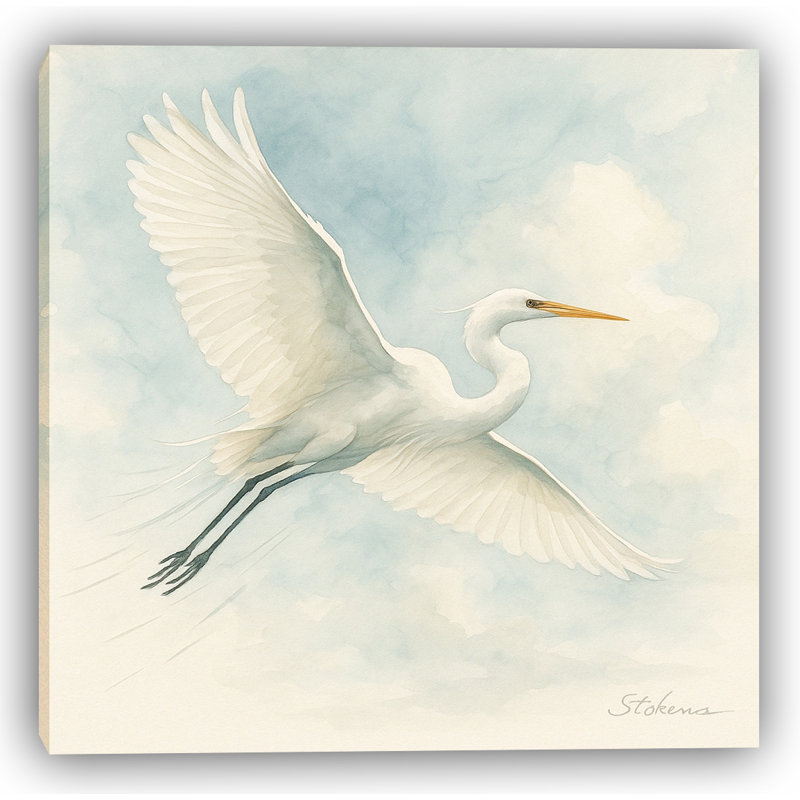 Toile tendue Sky Sky: Aigrette blanche en vol, H 20 po x l 20 po