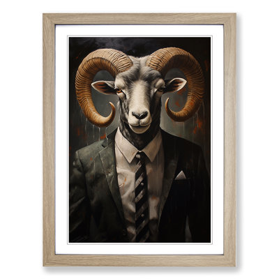 Ram Sheep in a Suit Painting - Framed Print