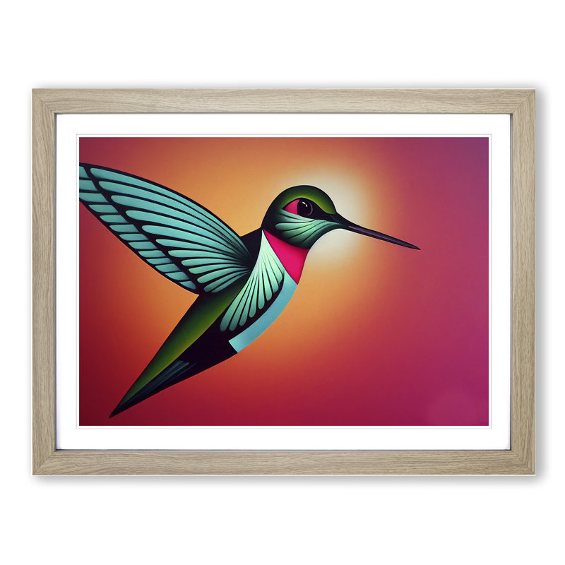 Art Deco Hummingbird 1 Piece Single Picture Frame Wall Art, 34cm H x 46cm W, Beige