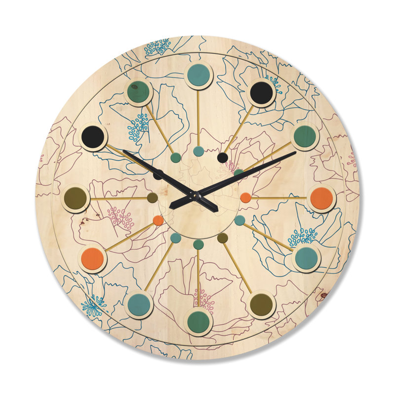 Horloge murale rétro en bois rétro Poppies I, Grand