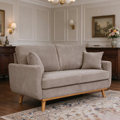 65" Corduroy Loveseat with Wooden Frame & Toss Pillows, 2-Seat Couch for Apartments Durable Upholstered Sofa for Living Room, Reading Nook, Office