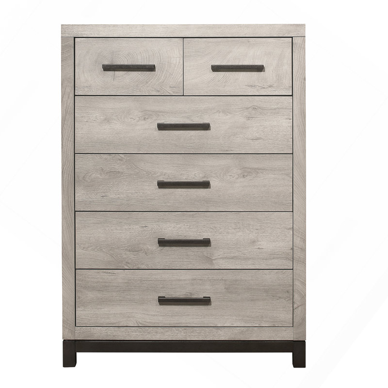 Commode de chambre à coucher bicolore à finition grise 1 pièce avec 5 tiroirs de rangement
