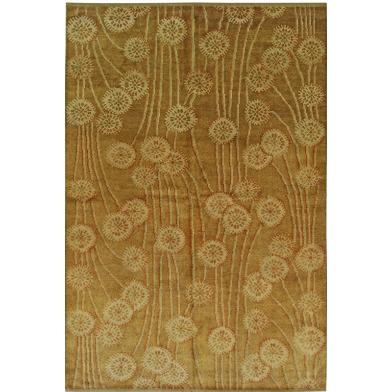 Brown Hand-Knotted Wool Stylized Floral Burst Geometric Modern Contemporary Carpet Rug, 9' x 12'
