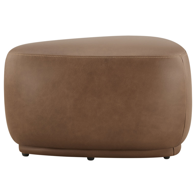 Adna 26.5" Genuine Leather Triangular Upholstered Ottoman, Marseille Camel Top Grain Leather