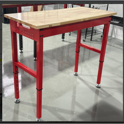 44" X 20" Garage Workbench With Wood & Iron Construction, No Power Strip, Red Finish