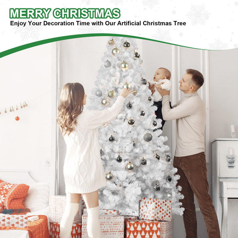 Arbre de Noël blanc 7 pi avec fil mémoire - Arbre articulé en PVC 1064 pointes, assemblage facile, White, H 7 pi