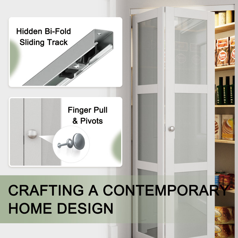 36 in. x 80 in. White Frosted Glass Solid Core MDF Bi-Fold Door