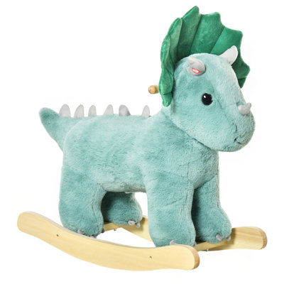 Kids Plush Ride-On Rocking Horse Triceratops-Shaped Plush Toy Rocker With Realistic Sounds For Child 36-72 Months