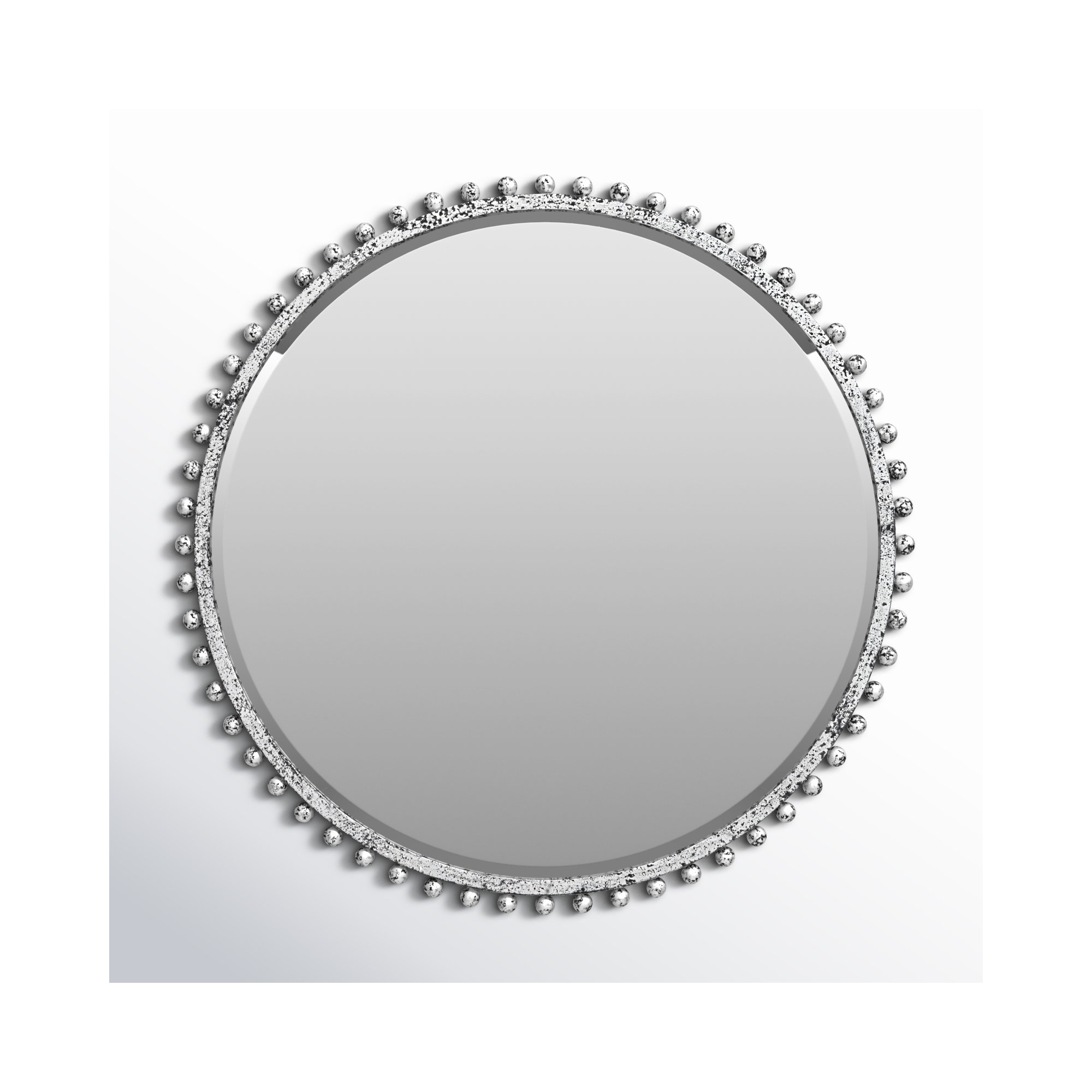 Bedonia 32" Round Metal Wall Mirror, Antique White