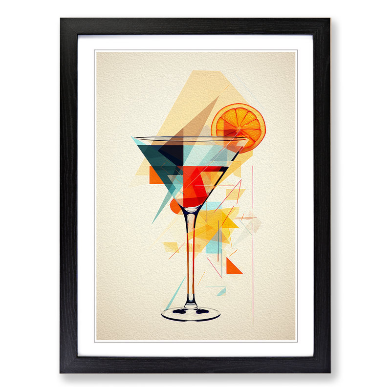 Cocktail Geometric - Single Picture Frame Print on Wood, Black, 64cm H x 46cm W x 2cm D