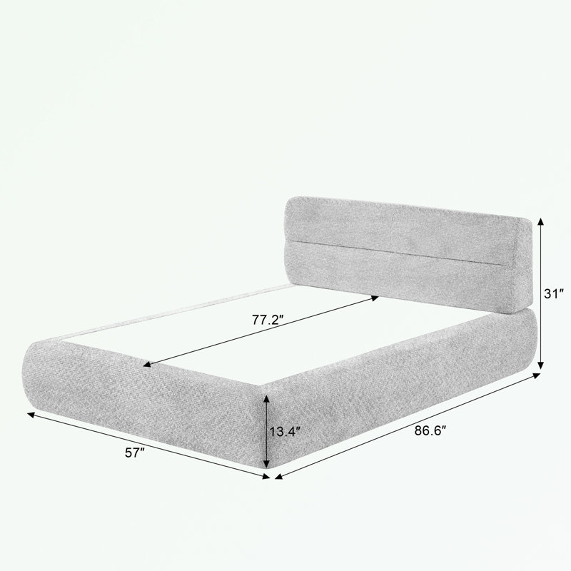 Chenille bed with soft headboard, Gray