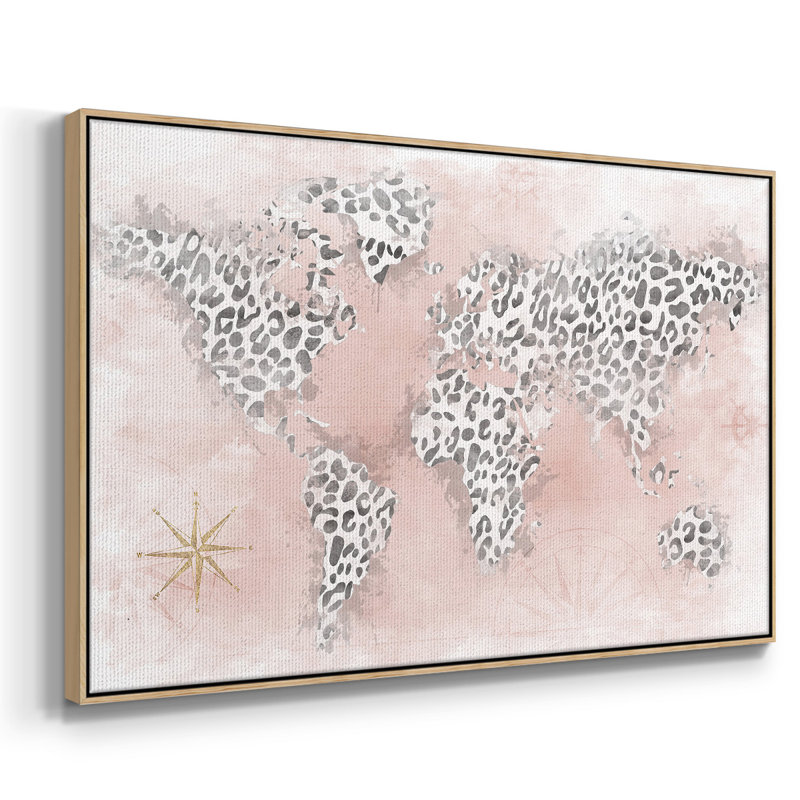 Carte de guépard rose sur toile, Bois naturel, H 17 po x l 25 po x P 2 po