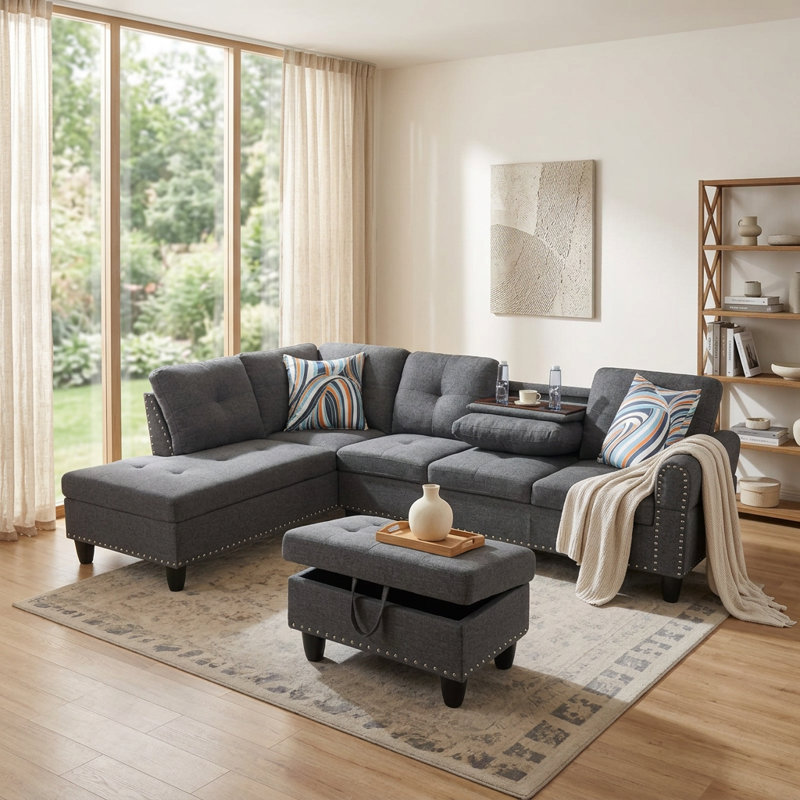 Ensemble de canapés 3 pièces en lin gris pour salon