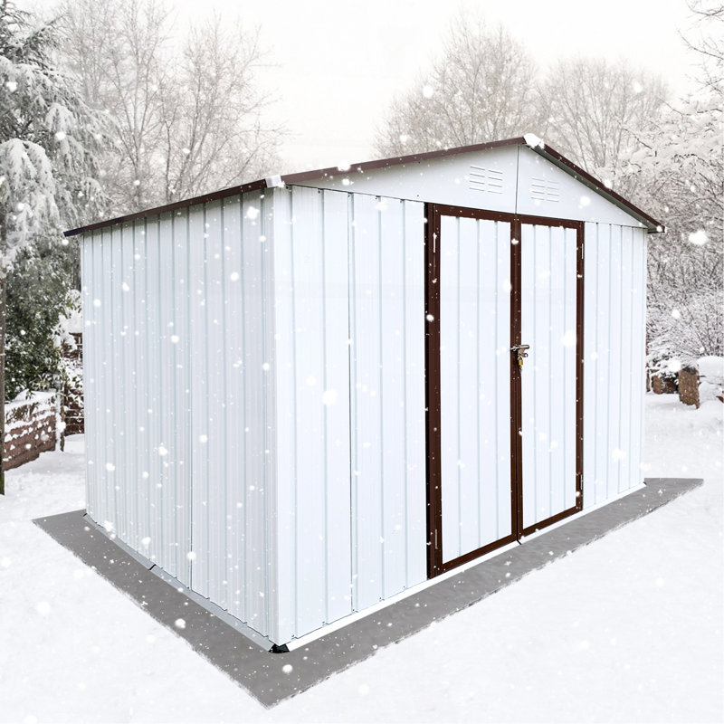 Remise de rangement en métal 8 pi x 10 pi blanc et café, H 75,2 po x l 123,2 po x P 102,4 po, Blanc / Brun